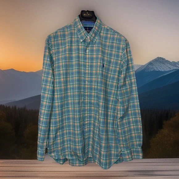 Ralph Lauren 100% Cotton Stretch Shirt Men L Colorful Plaid Long Sleeve Preppy - Picture 2 of 7